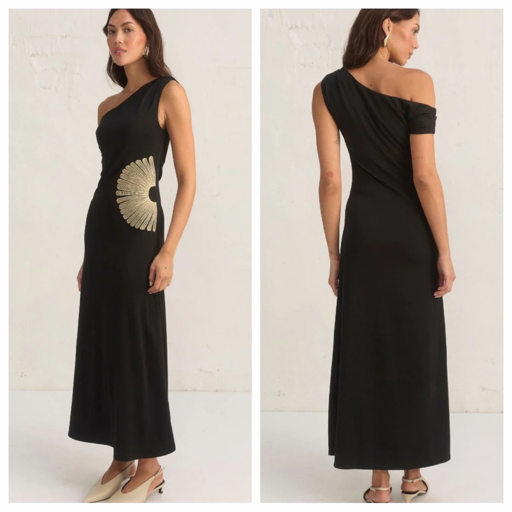 Mon Renn Black Yarah Floral Embroidery Maxi Dress Size Small NWT